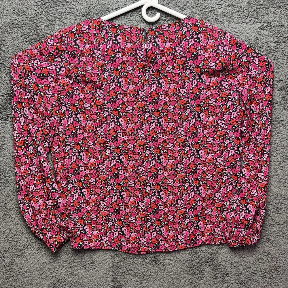 J. Crew Womens Floral Abstract Long Sleeve Popover Blouse Top Large Red Pink